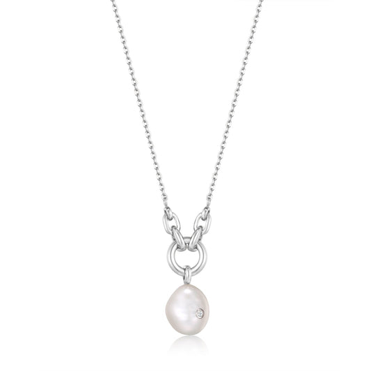 Silver Pearl Sparkle Pendant Necklace