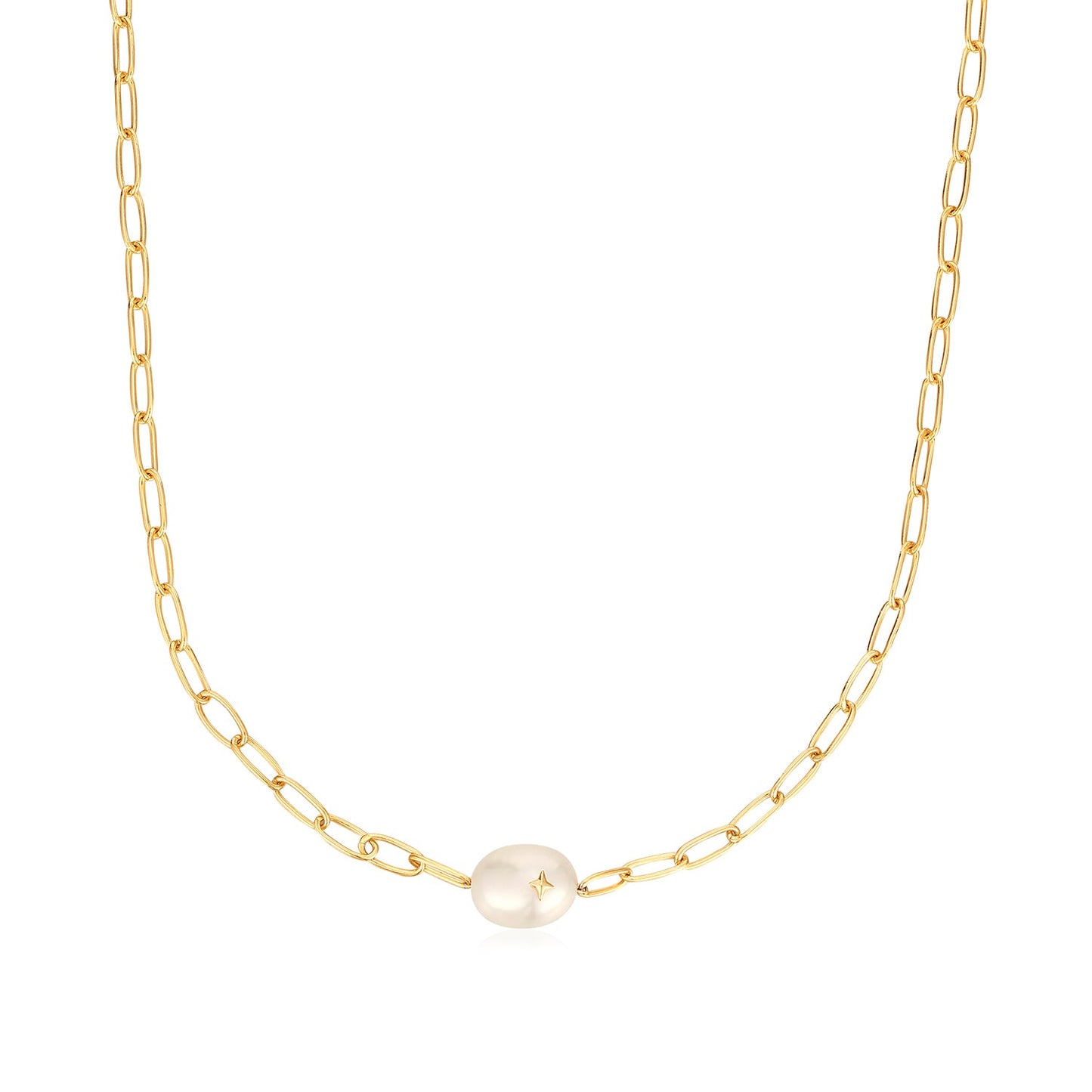 Gold Pearl Sparkle Chunky Chain Necklace　