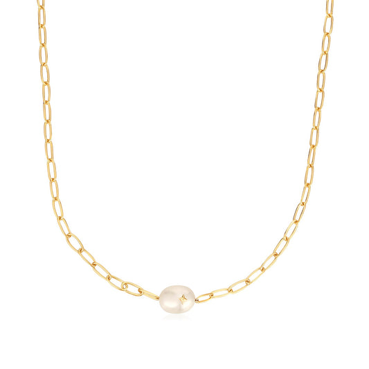 Gold Pearl Sparkle Chunky Chain Necklace　