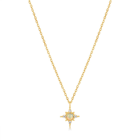 14kt Gold Opal and White Sapphire Star Necklace