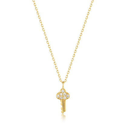 14kt Gold Natural Diamond Key Necklace